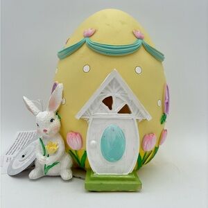 Easter Clay Resin Yellow Egg Shaped House Light Up Decor